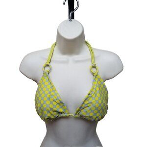 Small Grey and Yellow Polka Dot Bikini Top Adjustable Padded Swimming Suit Top S